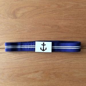 Vintage blue & white nautical anchor stretch belt